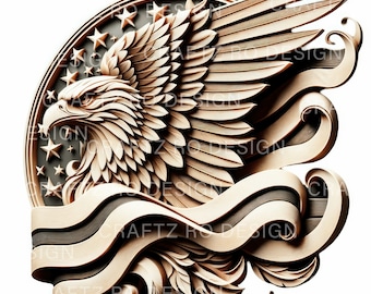 Eagle American Flag Laser Engrave File | 3D Illusion (PNG, SVG)