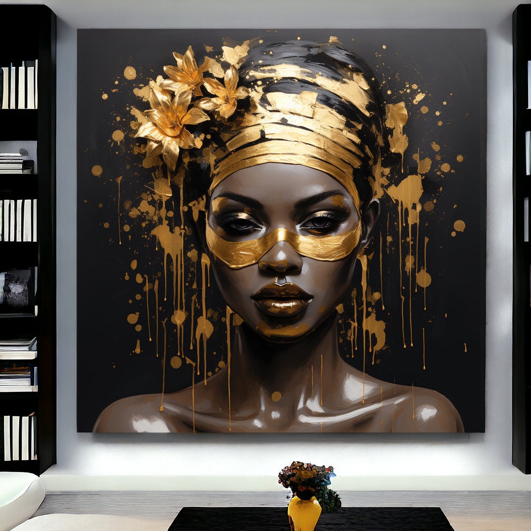 African Woman Artistic Art Portrait, Gold and Black Poster, Print ...