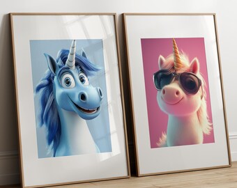 Pastel Unicorn Art Print Set – Kids Room Decor (Digital Download)