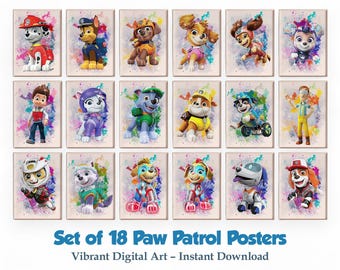 Pawsome Hero Pups Wall Art Set | 18 Printable Adventure Posters | Kids Room Decor | Perfect Gift for Boy Rooms and Girl Bedrooms