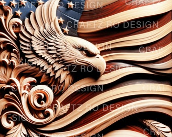 Eagle American Flag Laser Engrave File | 3D Illusion PNG (Digital File)