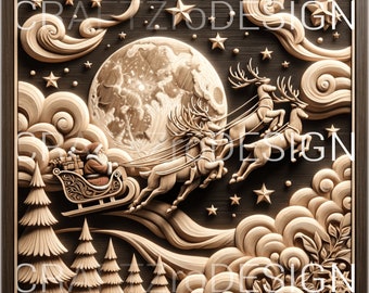 Santa's Sleigh Laser Engraving File | 3D Illusion PNG, SVG (Digital File)