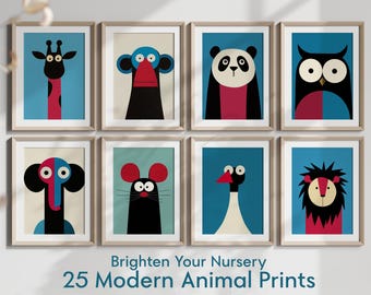 Geometric Animal Nursery Prints | Modern Kids' Room Decor (Digital Download)
