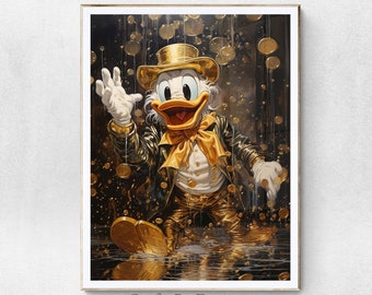 Scrooge McDuck | Printable Art | Abstract Modern Painting | Digital Download Art Print | Quirky Home Decor | Gold Black Design | MPA1