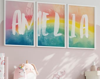 Personalized Name Rainbow Nursery Print, Boho Kids Room Decor (Digital Download)