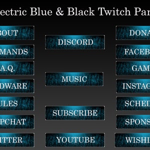 Electric Blue Black  | 18 Twitch Panels Package