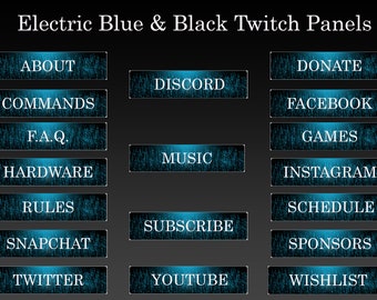 Elektrische blau schwarz | 18 Twitch Panels Paket