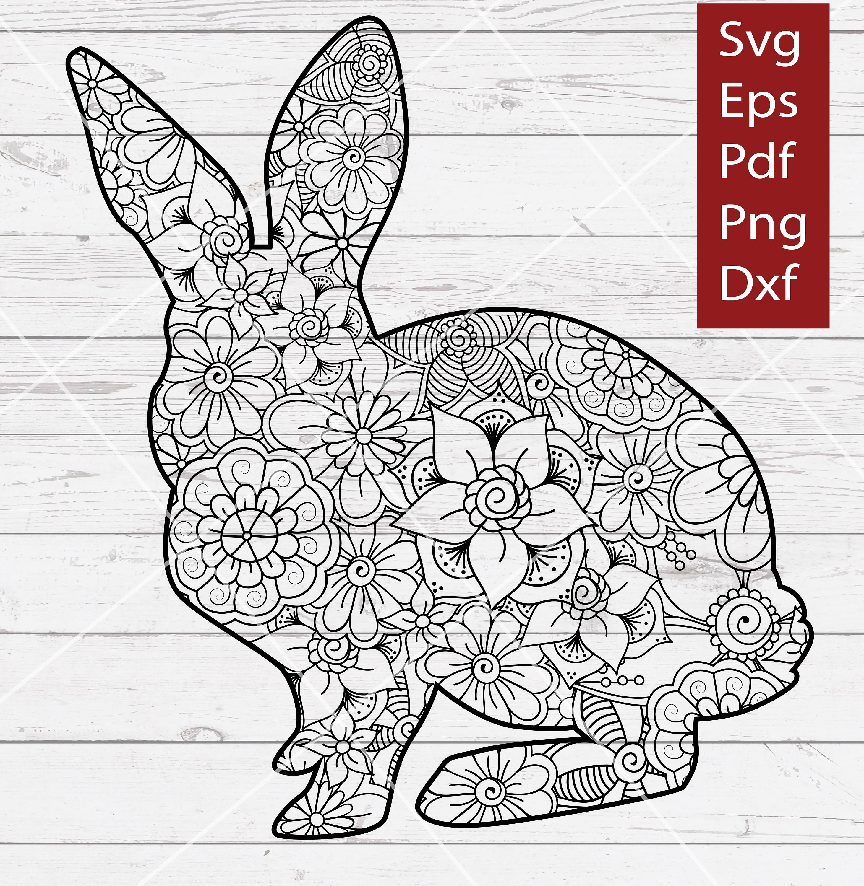 Zentangle Rabbit Decorative Drawing Vector Files for Etsy