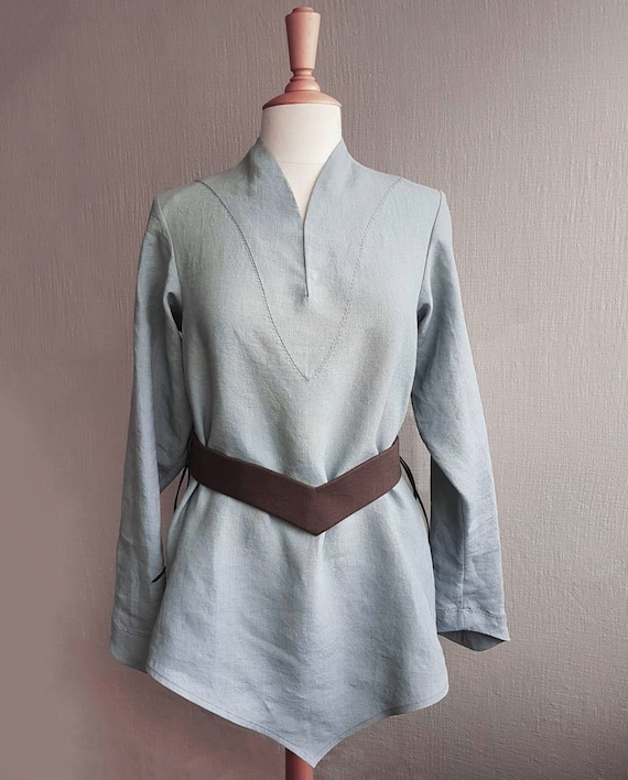 Elvish tunic and belt, Elegant elven shirt, Unisex fantasy costume, Men's elf top, Made to measure clothing, Hand embroidered garment