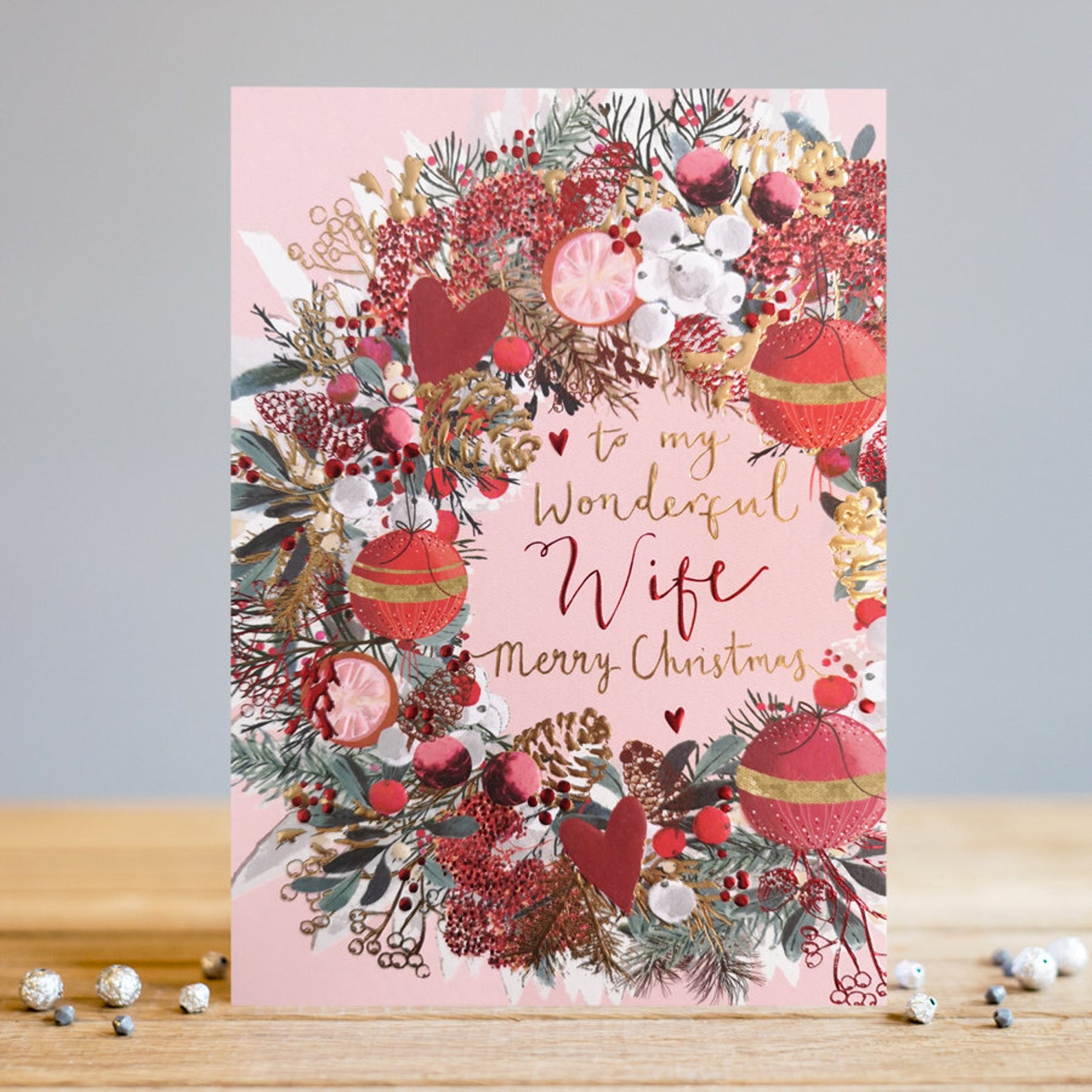 Wife Merry Christmas Wreath Greeting Card Blank Inside - Etsy