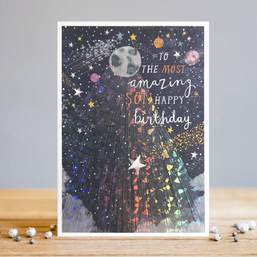 Noel Tatt Geburtstagskarte Für Den Sohn – Modernes Design Mit Kuchen & Sternen, 22,9x15,2 Cm