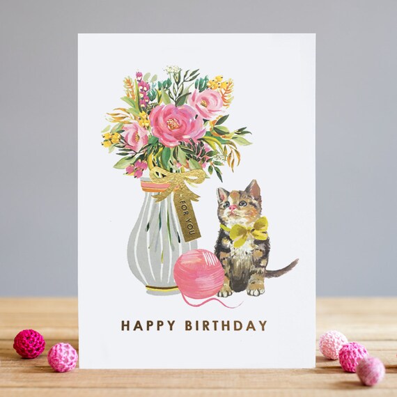 Joyeux Anniversaire Chaton Mignon Et Fil Chat Fleurs Etsy France Joyeux Anniversaire Chaton Mignon Et Fil Chat Fleurs Etsy France