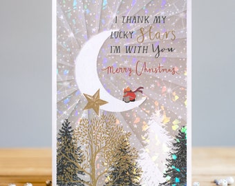 Thank My Lucky Stars, Husband Wife, Boyfriend Girlfriend Partner Merry Christmas Greeting Card Blank Inside