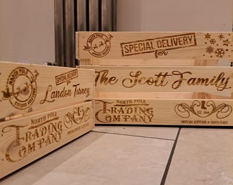 Christmas Eve Box Wooden Crate Personalised for Elf Delivery Santa Claus North Pole Seasonal Gift for whole family PJs December gift