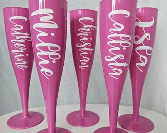 Hot Pink Prosecco Plastic Glass  Champagne Flute 175ml Bride Bridesmaid Hen Do