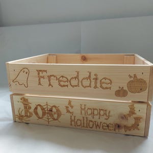 Halloween Wooden Crate Stacking Storage Seasonal Gift Box Personalised Boo Basket Engraved Family Decoration Children Treat Basket Candy
