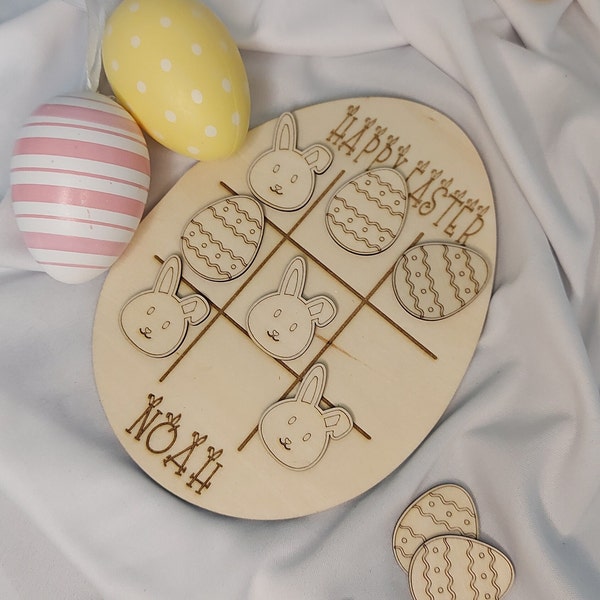 Easter gift, egg noughts & crosses, Personalised, Tic Tac Toe, Wooden, Easter bunny Games, Kids easter crate, Basket filler, Easter Egg Hunt