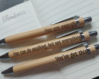 Positive Pens, Bamboo pens, wooden engraved pens, Birthday gift, Affirmations, Colleague present, sweary pens