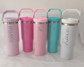 Personalised Engraved large 30oz insulated tumbler with lid handle, cold drinks, Gift for all, 850ml  water bottle Back to school leakproof
