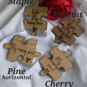 Jigsaw pieces in various wood finishes. Maple, Walnut, Cherry and Pine