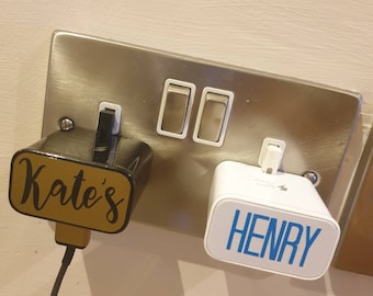 Personalised phone charger plug label, Samsung, tech stocking filler