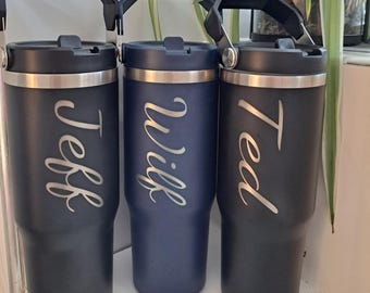 Personalised Engraved large 30oz insulated tumbler with lid handle, cold drinks, Gift for all, 850ml  water bottle Back to school leakproof
