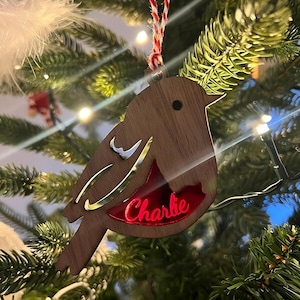 Wooden Robin Christmas Bauble, Memorial Decoration, ornament, Loss of loved one, In Memory, With Sympathy, Remembering Dad Grandad Mum Nan
