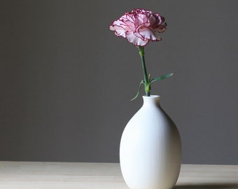 White Ceramic Long Flower Vase, porcelain Vase, Pottery Vase