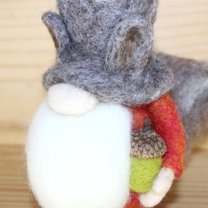 Needle Felted Gnome wearing Squirrel Hat, Squirrel Tail image 7