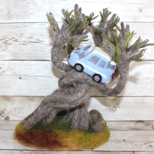 Needle Felted Whomping Willow and Flying Ford Anglia.