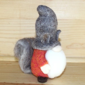 Needle Felted Gnome wearing Squirrel Hat, Squirrel Tail image 6