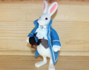 Needle Felted Gentleman Rabbit in Blue Jacket