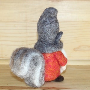 Needle Felted Gnome wearing Squirrel Hat, Squirrel Tail image 5