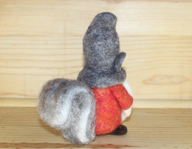 Needle Felted Gnome wearing Squirrel Hat, Squirrel Tail image 5