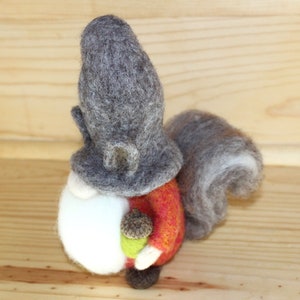 Needle Felted Gnome wearing Squirrel Hat, Squirrel Tail image 9