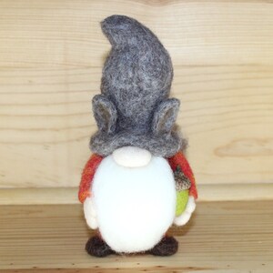 Needle Felted Gnome wearing Squirrel Hat, Squirrel Tail image 3