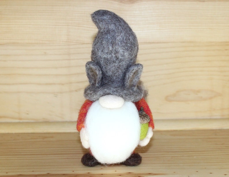 Needle Felted Gnome wearing Squirrel Hat, Squirrel Tail image 3