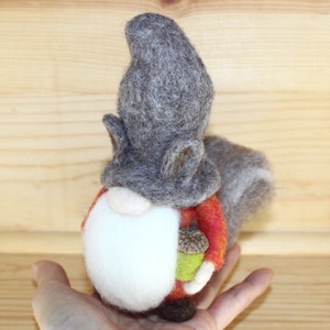 Needle Felted Gnome wearing Squirrel Hat, Squirrel Tail image 2