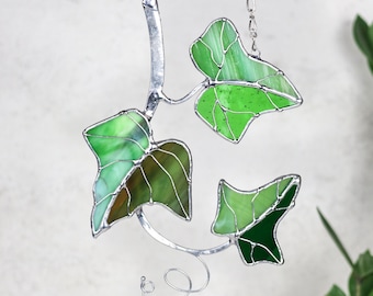 Suncatcher Ivy Plant Stained glass window decor Hanging home decor Gift for gardener Glass wall art Window panel leaves