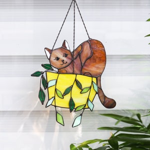 Cat in a flowerpot Suncatcher Stained Glass Window Hangins Glass Wall Decor Cat Art gift Custom Cat Gift idea for cat lover image 7