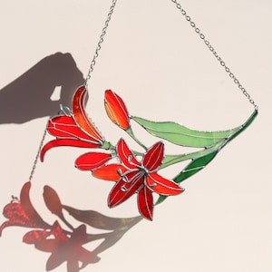 Lily Red Flower Stained Glass Suncatcher Spring Gift Home decor Window Hangings Glass wall art Flower suncatcher Hand made gifts for her