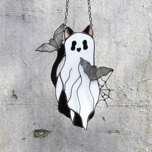 Suncatcher Cat-Ghost Stained Glass Gothic Hanging Decor Cat Art gift Glass Wall Window Hangings Halloween decor for home