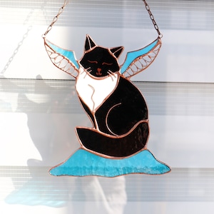 Suncatcher Cat-Angel Stained Glass Window Hangins Glass Wall Decor Cat Art gift Custom Cat Gift idea for cat lover Cat memorial ornament
