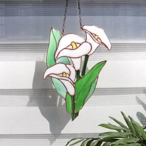 Calla Lily Stained Glass Calla Lily Bouquet for Vase Stained Glass Flower  With Stems 