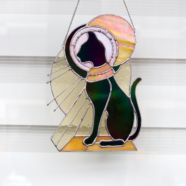 Katze im ägyptischen Stil Suncatcher Glasmalerei-Fenster-Hänge Glas-Wand-Dekor-Katzen-Kunst-Geschenk Benutzerdefinierte Katzen-Geschenkidee für Katzenliebhaber