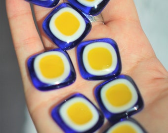 Glass cabochons Blue and yellow color, square shape Hand made Creative material For Jewelry Interior Limited edition 24mm 1pcs