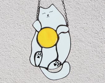 Suncatcher Сat-egg Stained Glass Window Hangins Glass Wall Decor Cat Art gift Custom Cat Gift idea for cat lover Kitchen decor