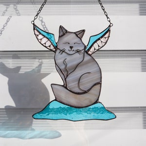 Suncatcher Cat-Angel Stained Glass Window Hangins Glass Wall Decor Cat Art gift Custom Cat Gift idea for cat lover Cat memorial ornament
