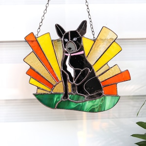 Suncatcher Dog and Sun Stained Glass decor for home Handmade gift Glass Wall Window Hangings Custom pet portrait Gift for pet lover image 3