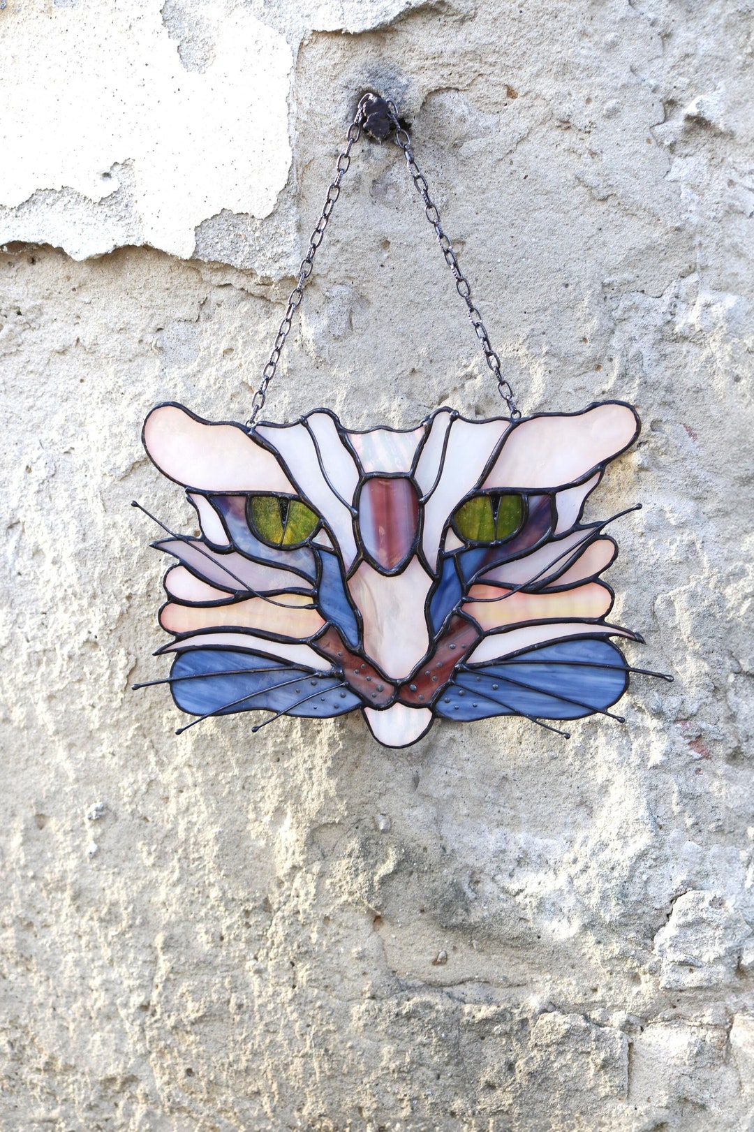 Cat's Face Suncatcher Stained Glass Window Hangins Glass Wall Decor Cat ...